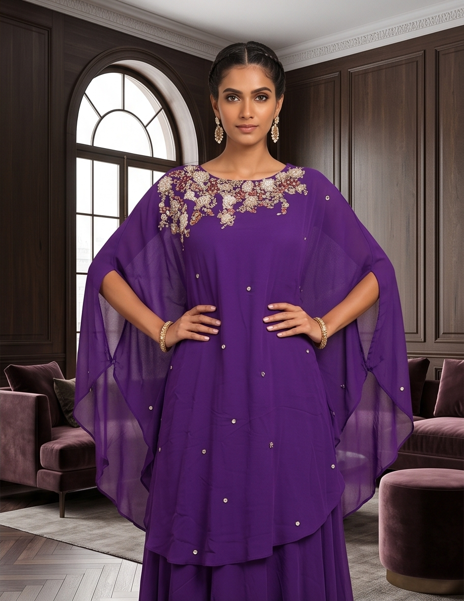 Lavender Floral Anarkali Suit Set with Organza Dupatta