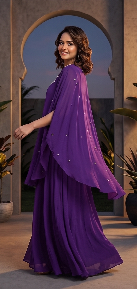 Lavender Floral Anarkali Suit Set with Organza Dupatta