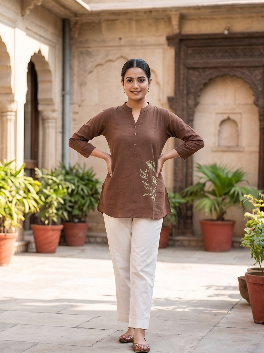 Coffee Brown Short Kurti Set