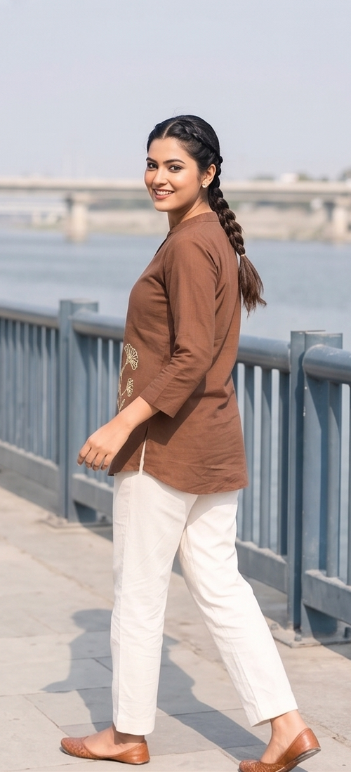 Coffee Brown Short Kurti Set
