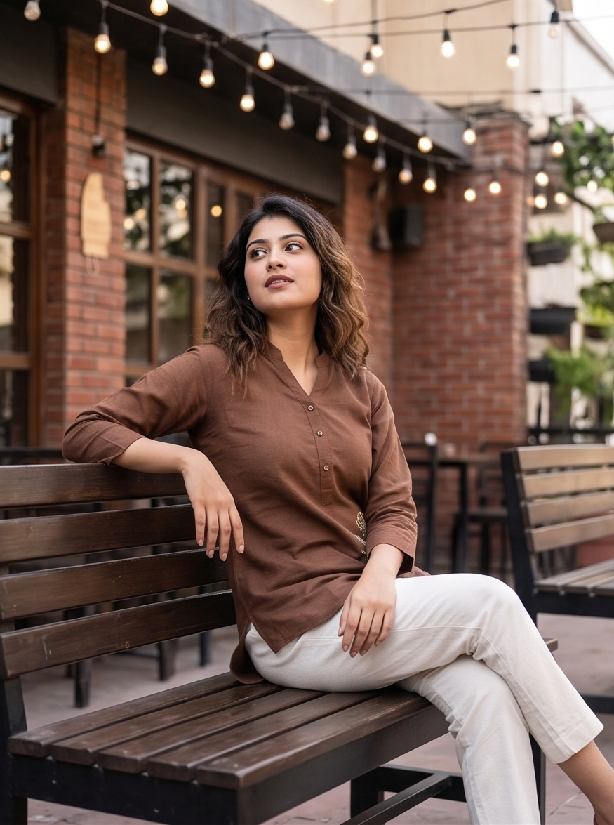Coffee Brown Short Kurti Set