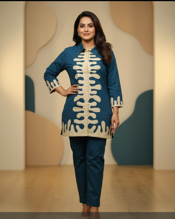 Azure Wave Appliqué Co-ord Set