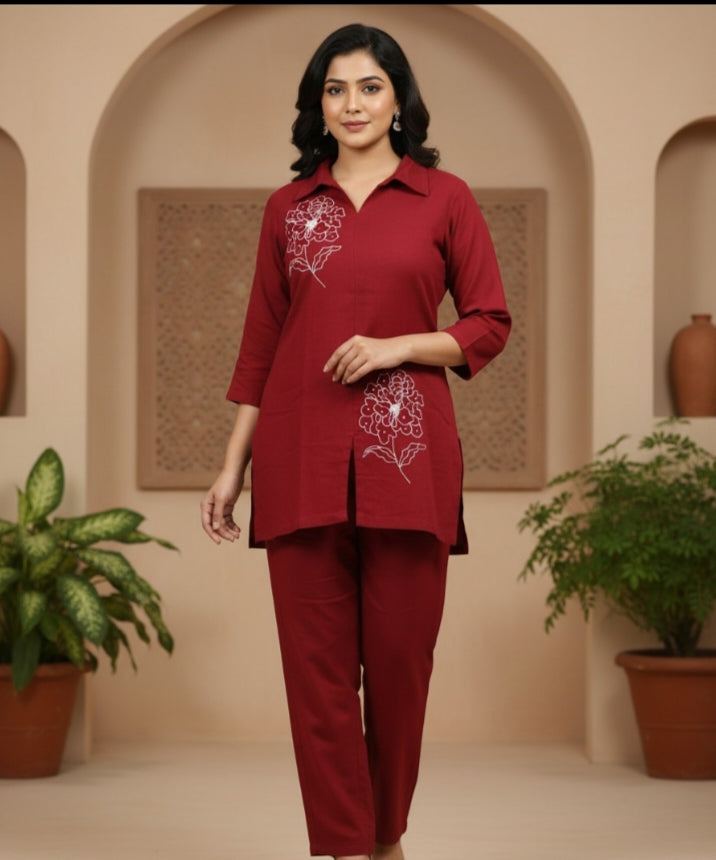 Red Pure Cotton Kurta