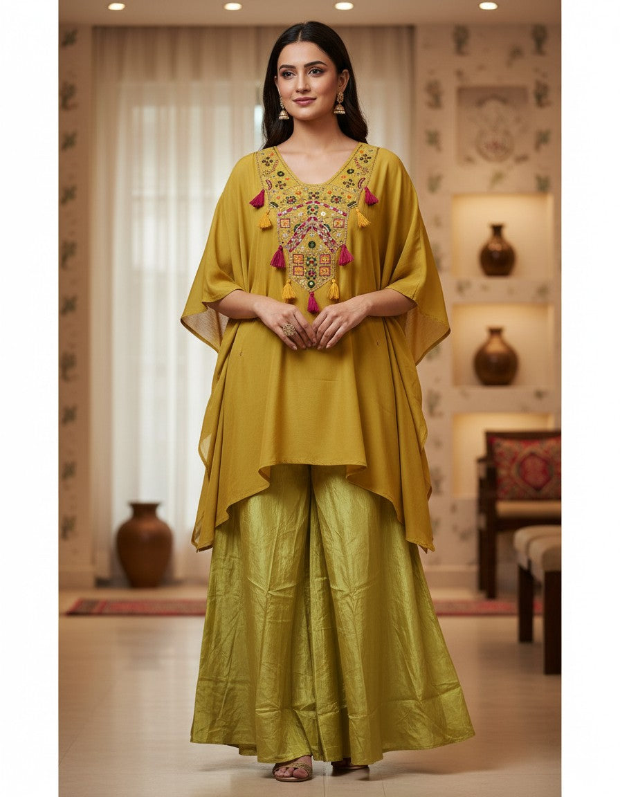 Golden Sand Mirror-Work Festive Lehenga