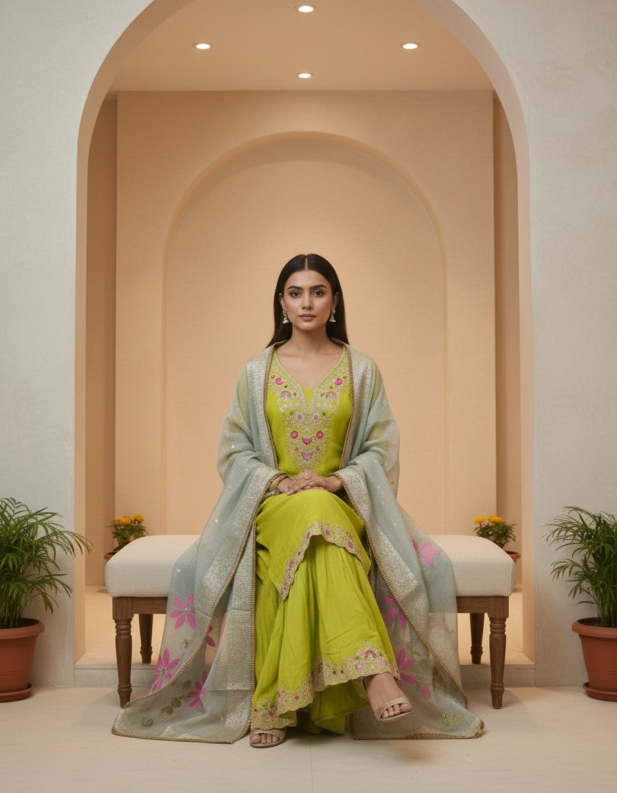 Golden Sand Mirror-Work Festive Lehenga