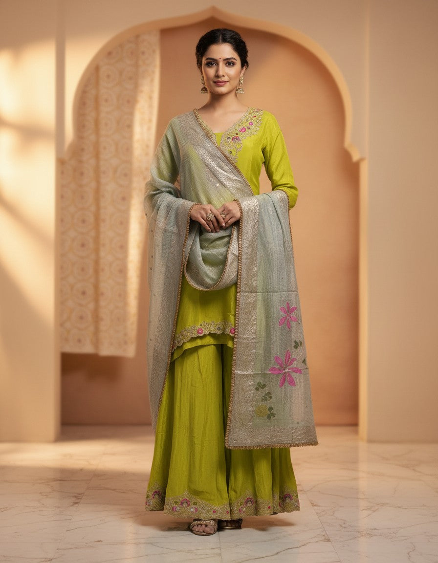 Golden Sand Mirror-Work Festive Lehenga
