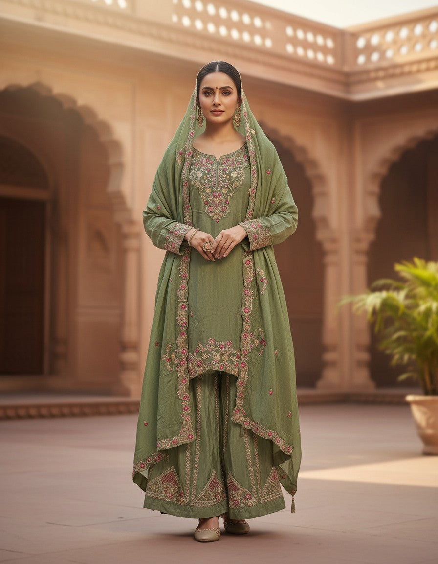 Sage Garden Embroidered Sharara Set