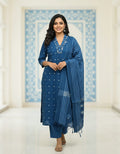Indigo Blue Polka & Floral Print Suit Set