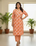 Bright Orange & White Floral Kurta Set