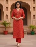 Red Bandhani Print Cotton Kurta Set