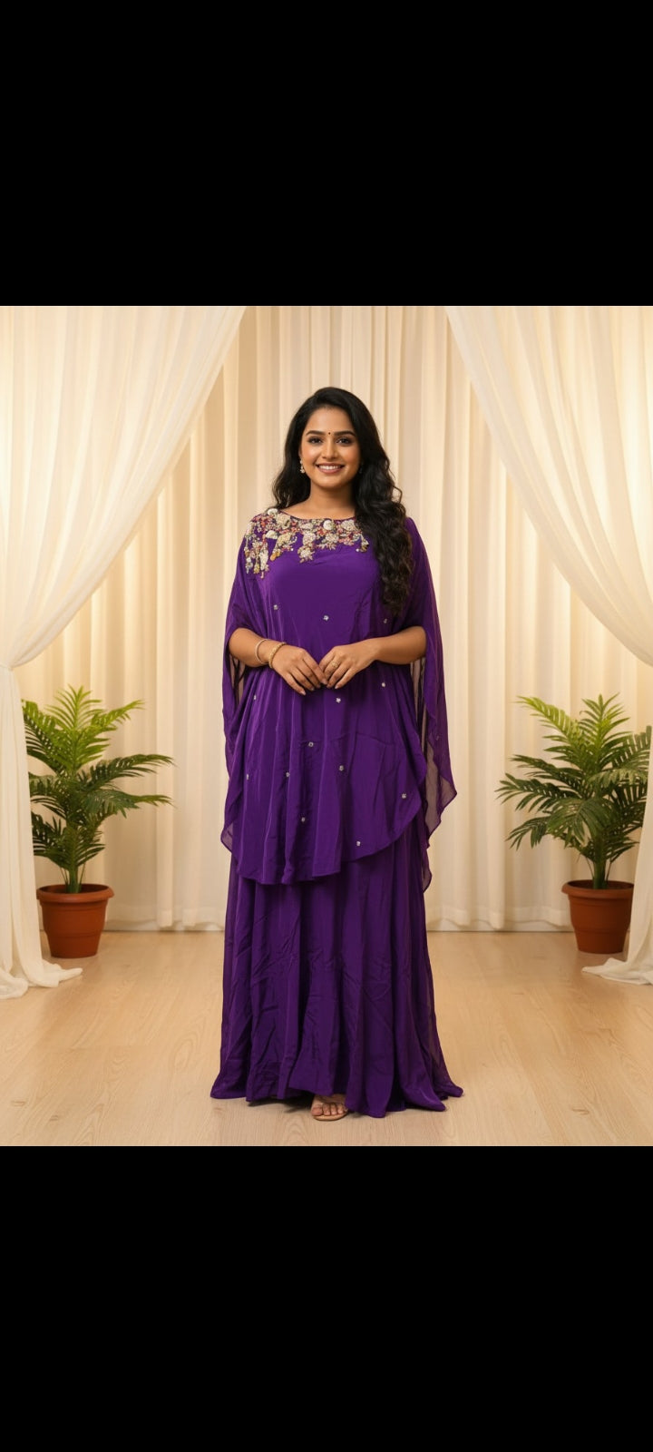 Lavender Floral Anarkali Suit Set with Organza Dupatta
