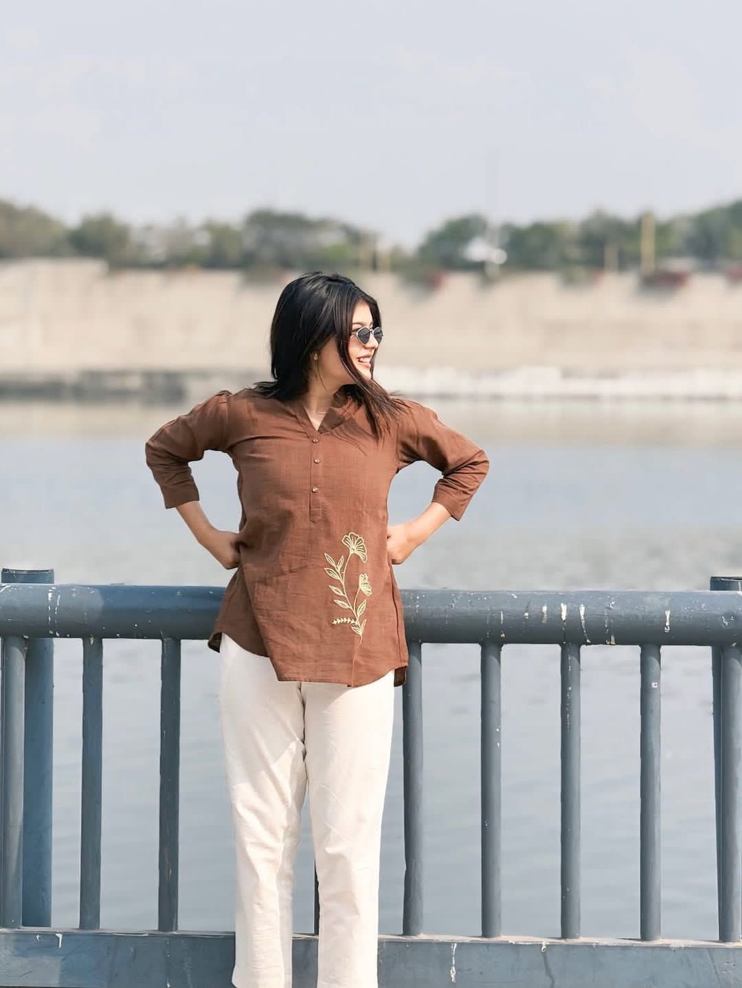 Coffee Brown Short Kurti Set