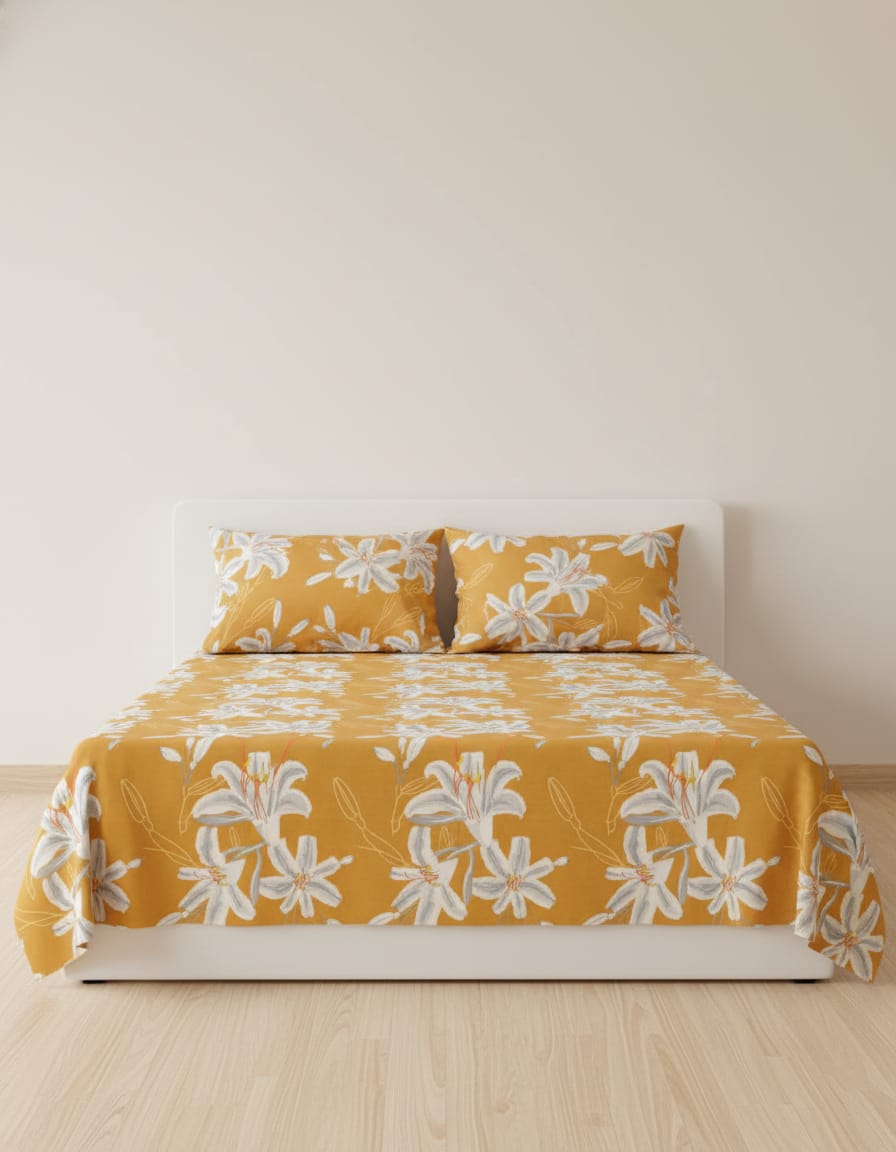 Saffron Lily Serenade Bedsheet With Matching Pillow Covers