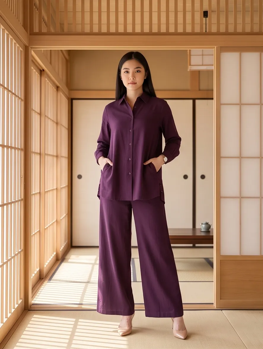Plum / Wine Solid Relaxed Co-ord Set