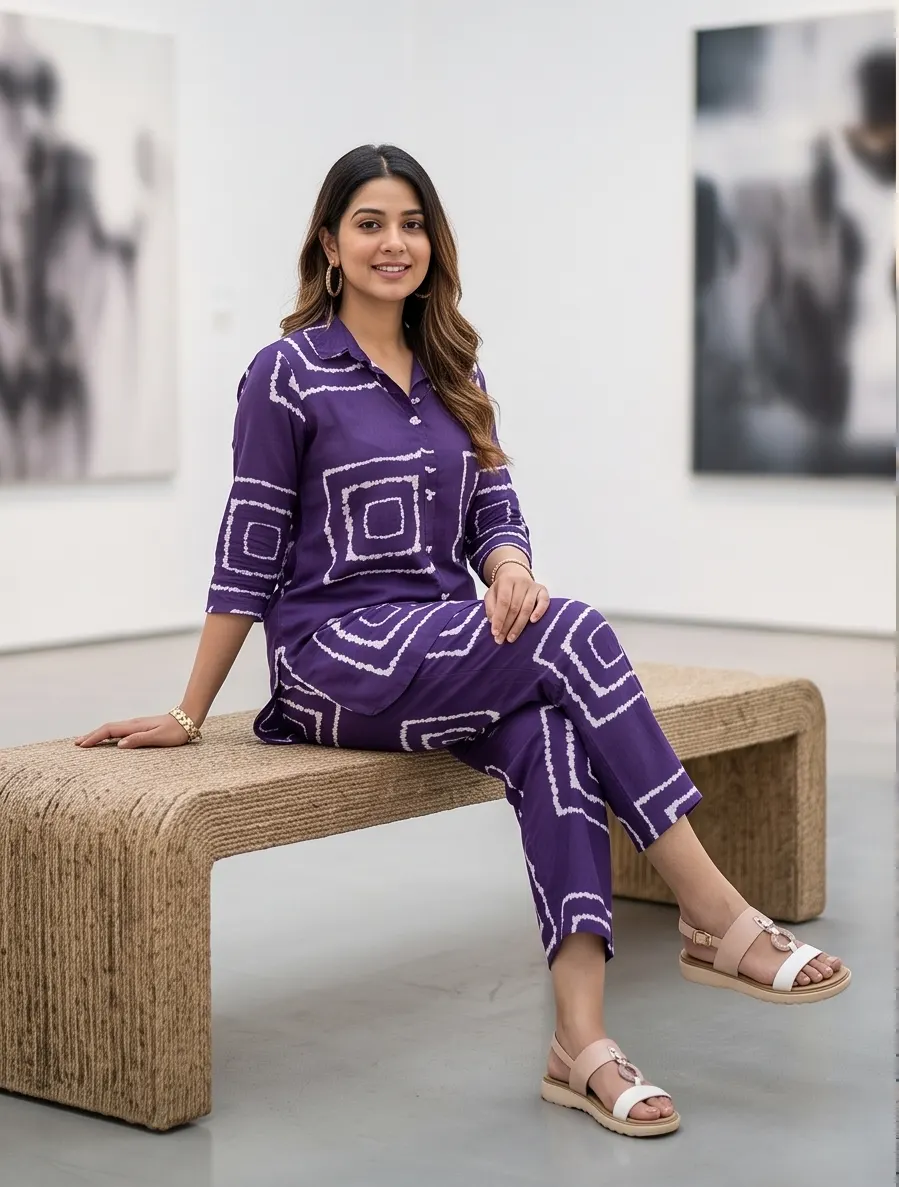 Purple Geometric Shibori Print Co-ord Set
