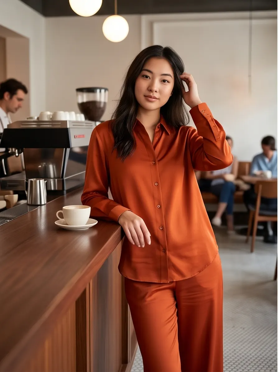 Rust / Terracotta Satin Relaxed Co-ord Set