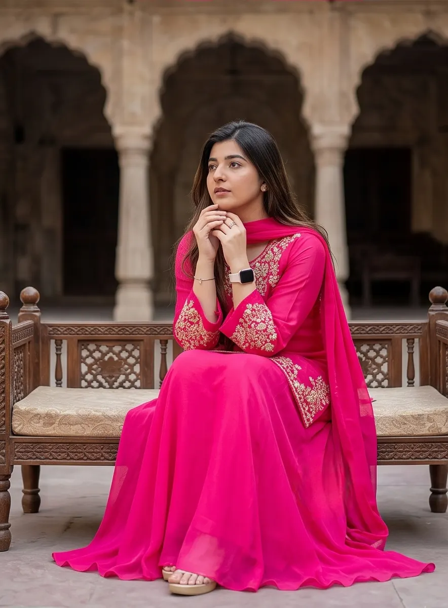 Hot Pink Embroidered Anarkali