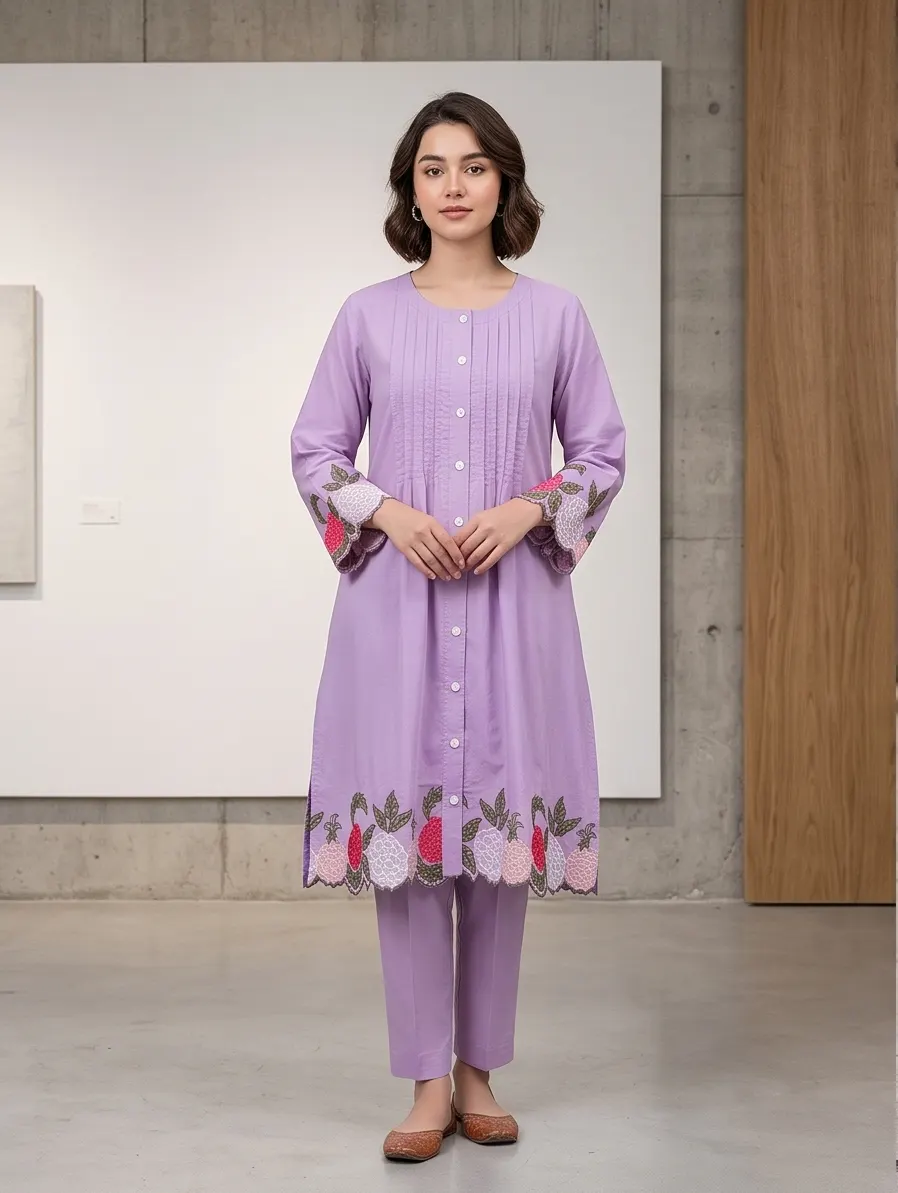 Lavender Embroidered Co-ord  Set