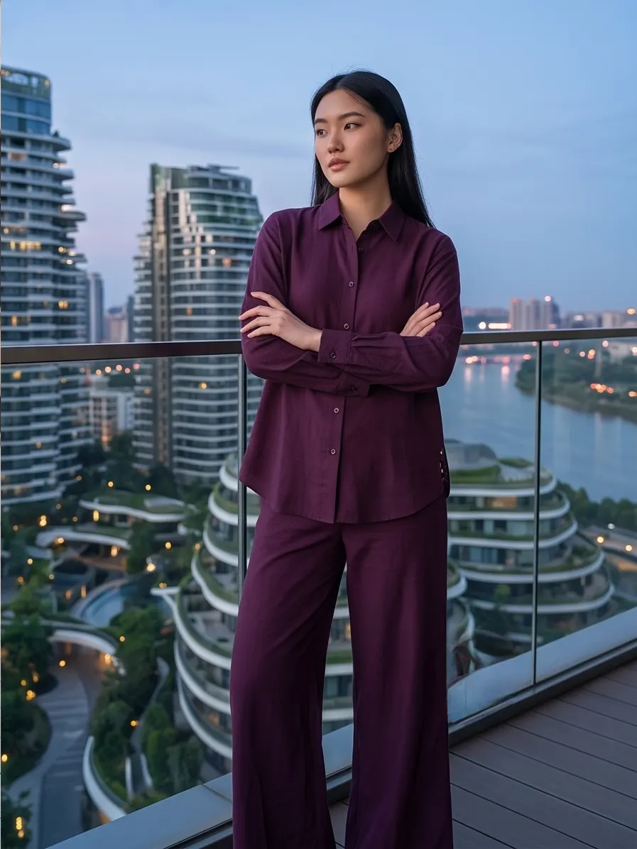 Plum / Wine Solid Relaxed Co-ord Set