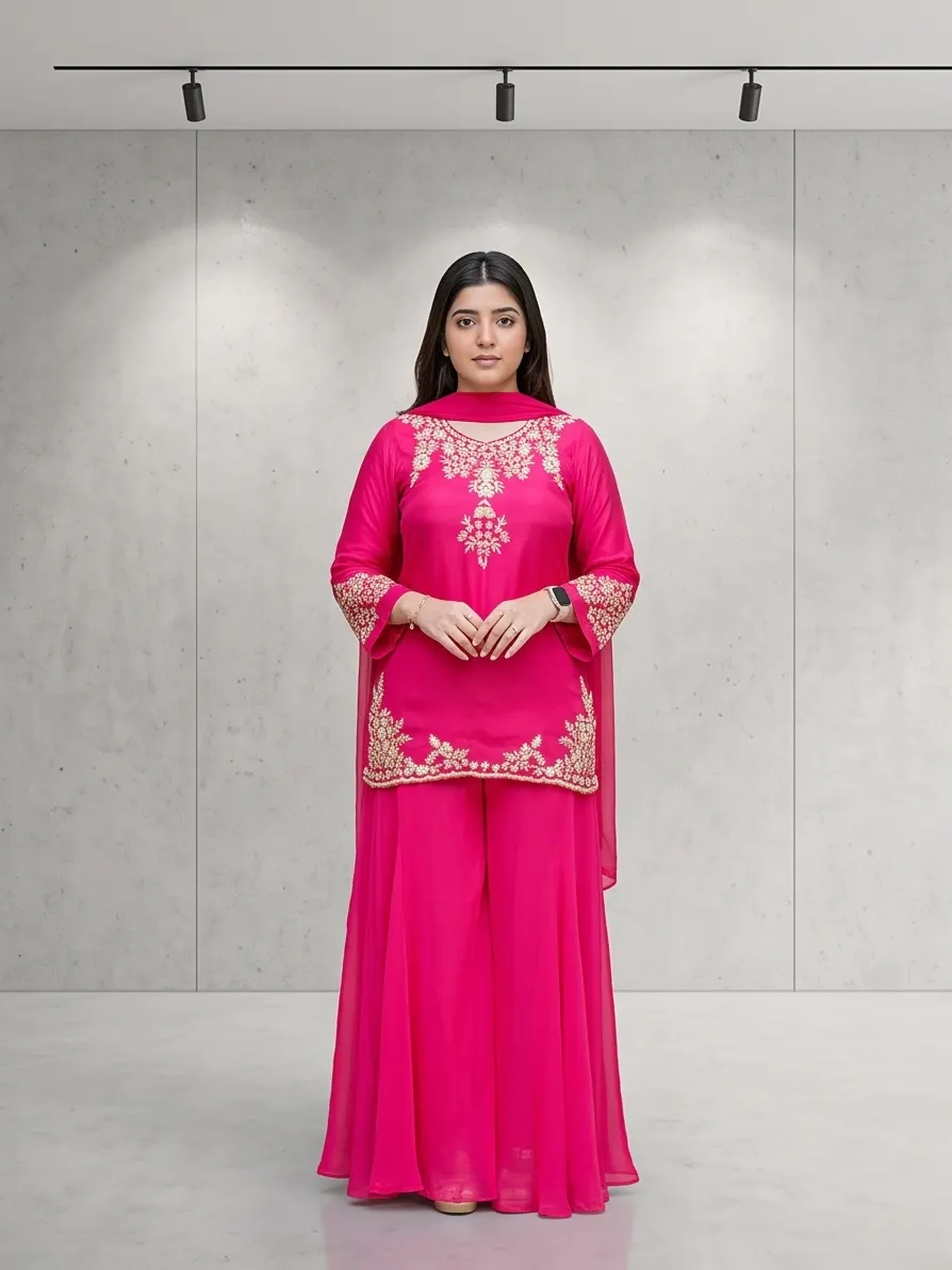 Hot Pink Embroidered Anarkali