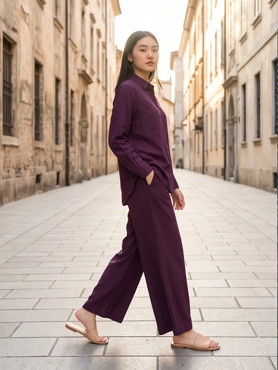 Plum / Wine Solid Relaxed Co-ord Set