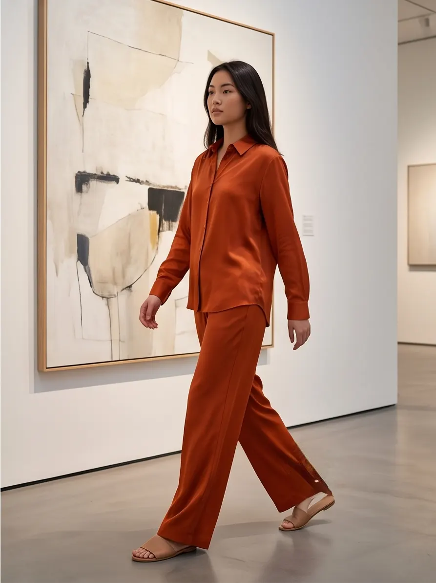 Rust / Terracotta Satin Relaxed Co-ord Set
