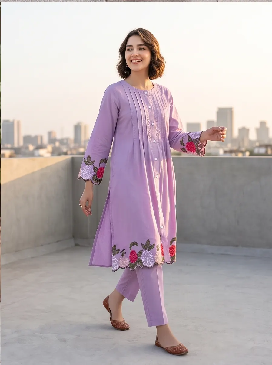 Lavender Embroidered Co-ord  Set