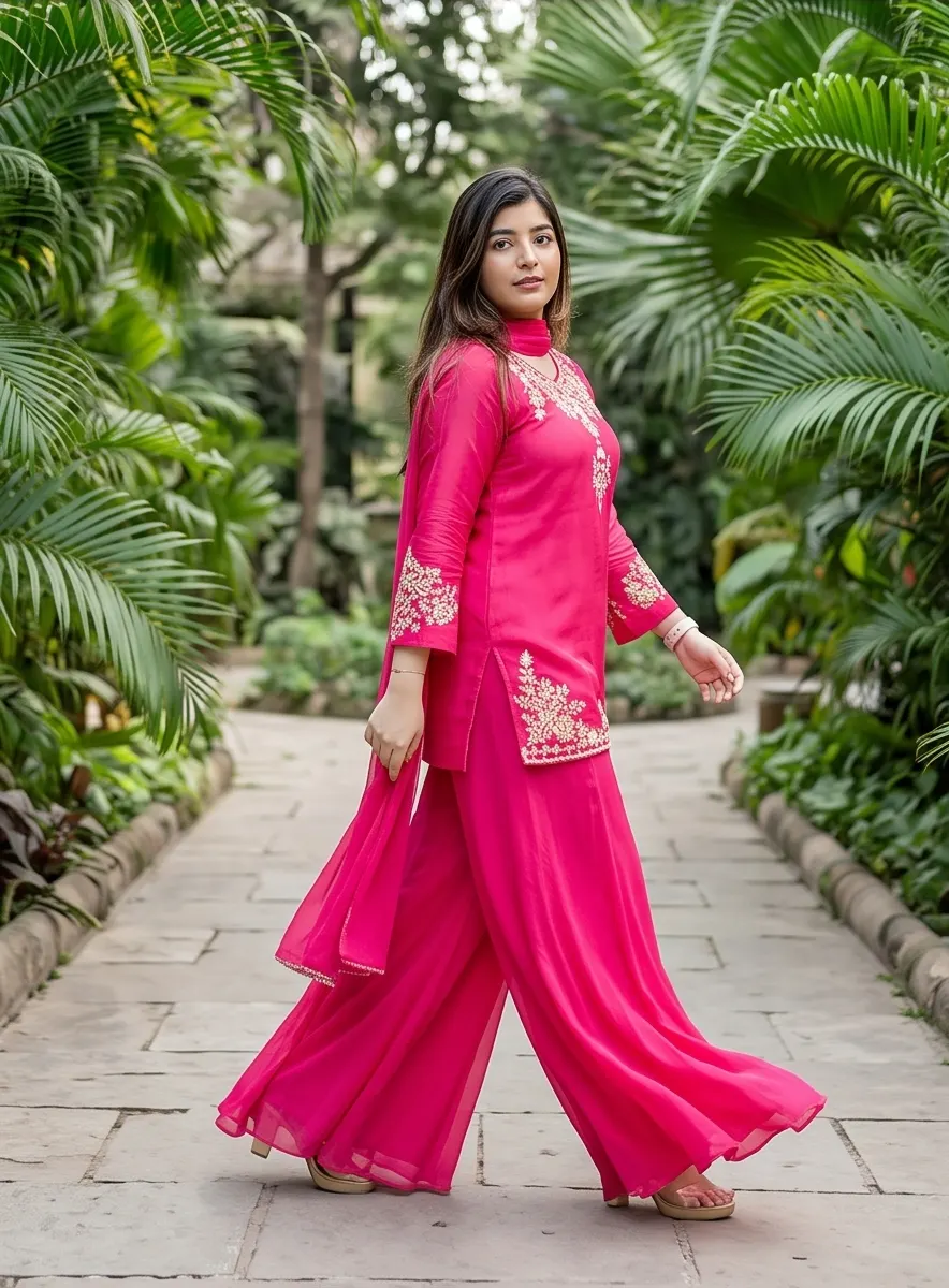 Hot Pink Embroidered Anarkali