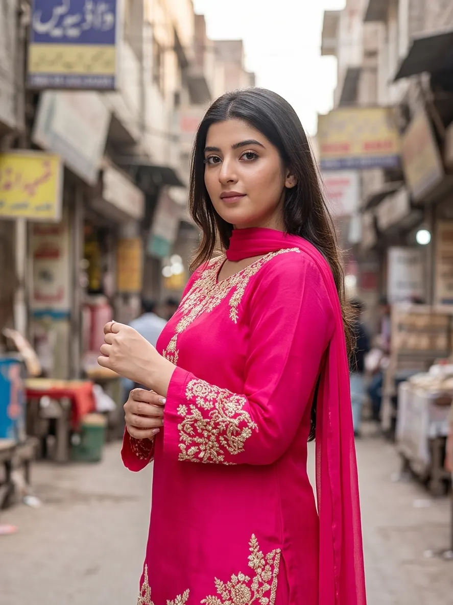 Hot Pink Embroidered Anarkali