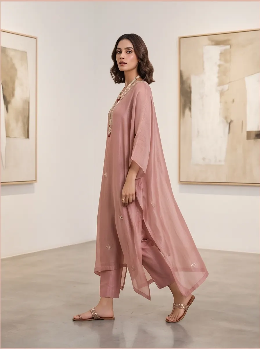 Dusty Rose Sheer Kaftan Set