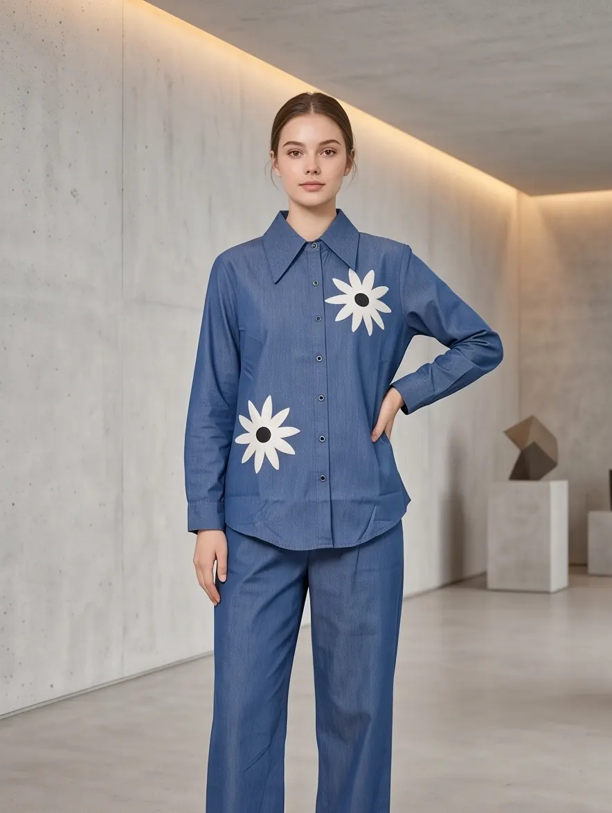 Floral Appliqué Denim
