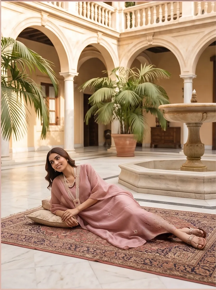 Dusty Rose Sheer Kaftan Set