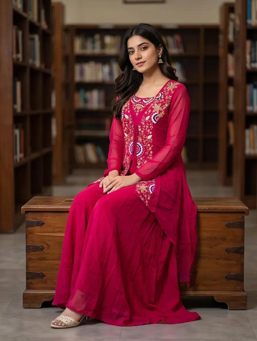 Rani Pink Hand-Embroidered Jacket & Sharara Set