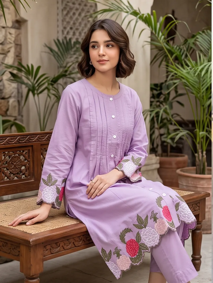Lavender Embroidered Co-ord  Set