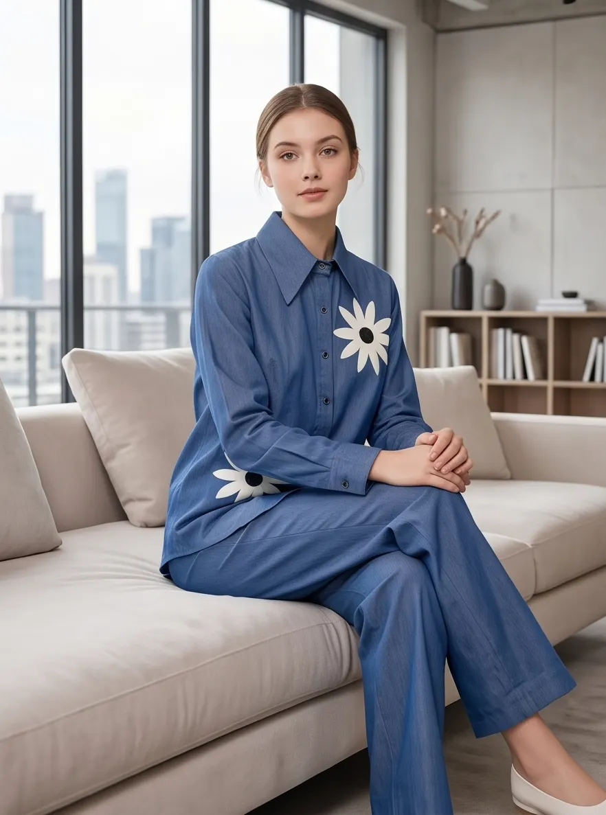 Floral Appliqué Denim