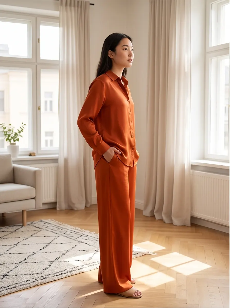 Rust / Terracotta Satin Relaxed Co-ord Set