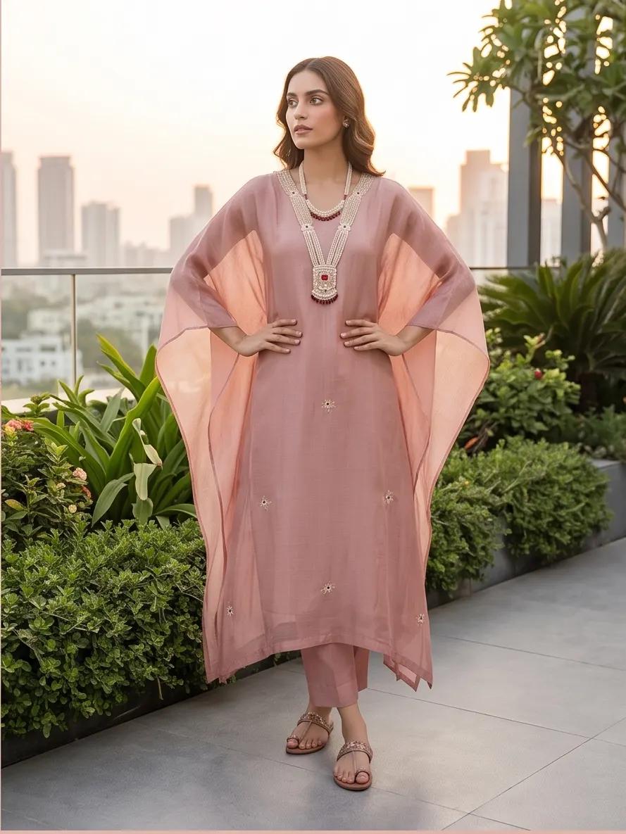 Dusty Rose Sheer Kaftan Set