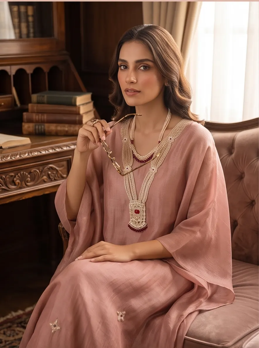 Dusty Rose Sheer Kaftan Set