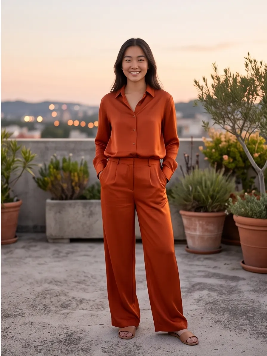 Rust / Terracotta Satin Relaxed Co-ord Set